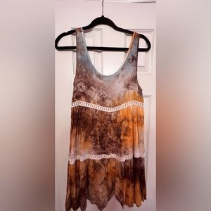 Entro brown, yellow, blue with lace details dress, size M